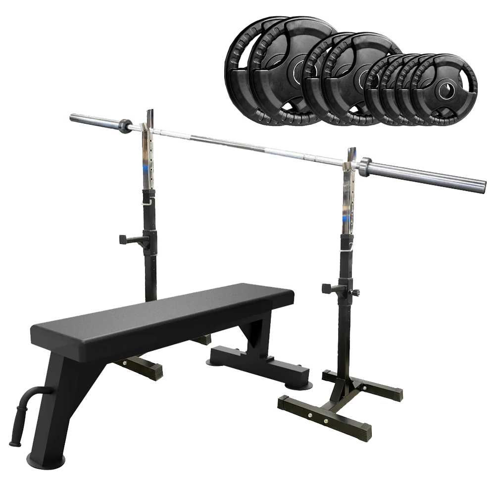 Flat Bench Press with Squat Stands and 100kg Weight Package