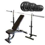Adjustable Bench Press + Squat Stands and 100kg Weight Package