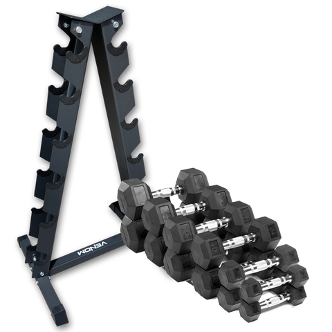6 Pair Dumbbell Set & A-Frame Storage Rack Package