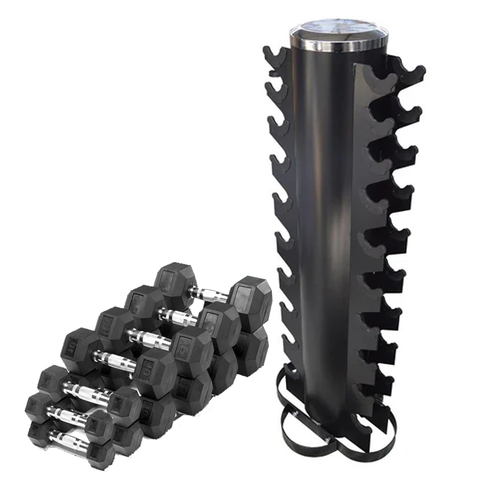 1-10kg Rubber Hex Dumbbell and Vertical Storage Rack