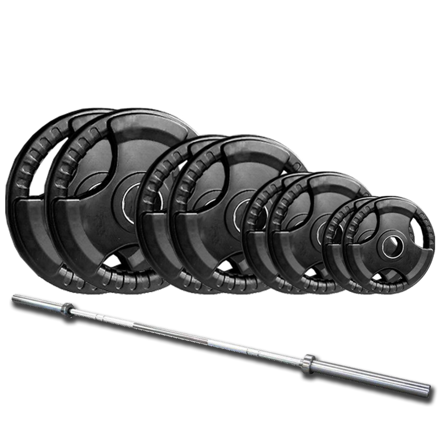 100kg Olympic Rubber Tri-Grip Plate & Barbell Package