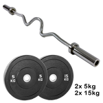 40kg Bumper Plate & Super Curl Bar Package
